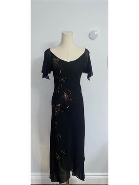 Vintage Black Sequin-Embellished Evening Dress